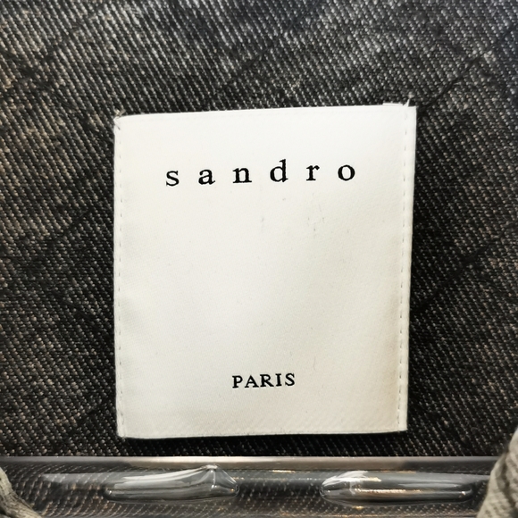 Sandro Paris Coat Size 0 XS Viscose Denim combo Jean Jacket Black Grey Gold Trim - Picture 6 of 15